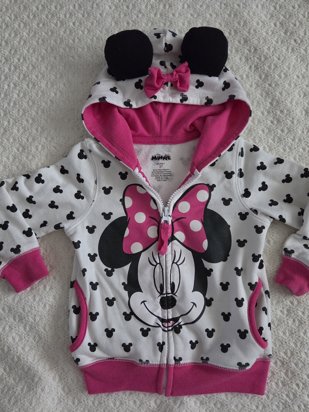 Disney White & Pink Minnie Mouse Hooded Zip-Up Sweatshirt 2T